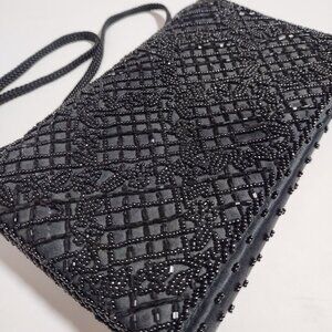 Vintage La Regale Handmade Black Beaded Small Evening Bag Handbag